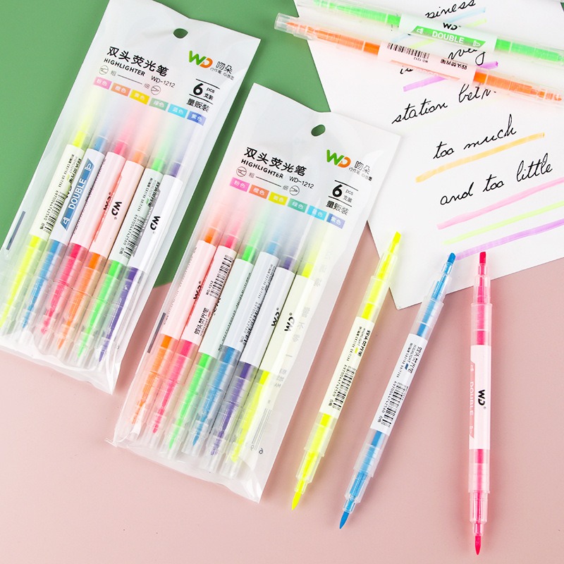 Highlighter Set Pastel - 6 Pcs/pack Assorted Color Dual Tip