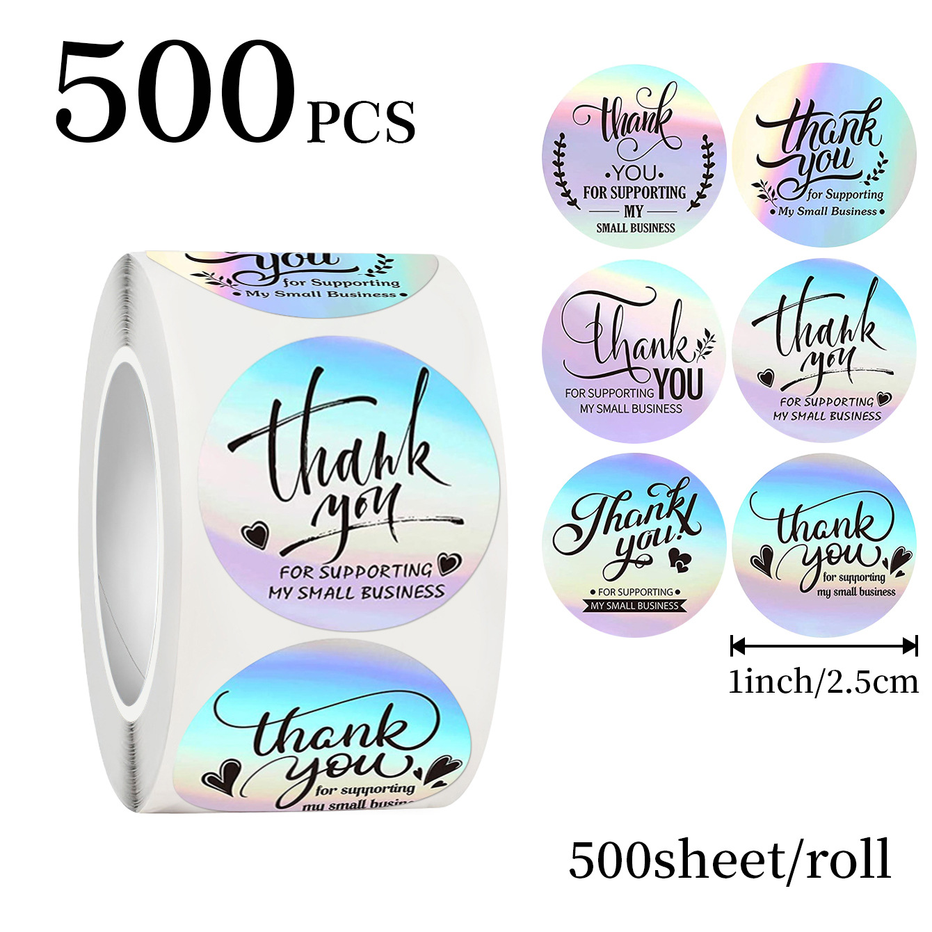 JCAC 500pcs/roll 1 Inch Hologr - Sticker Label Roll 评论和价格