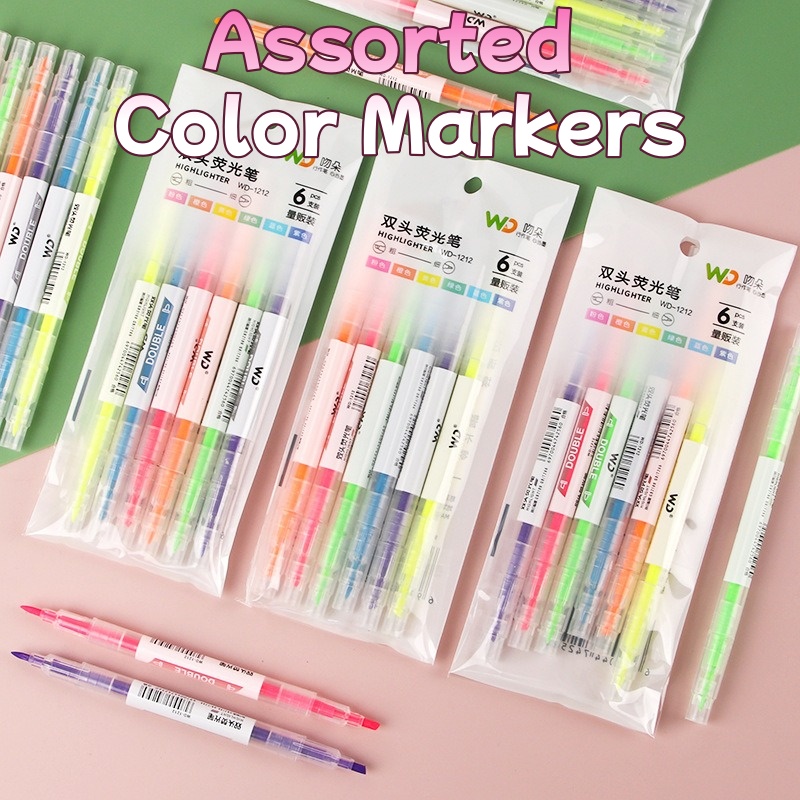 6 Pcs/pack Assorted Color Dual - Highlighter Set Pastel 评论和价格